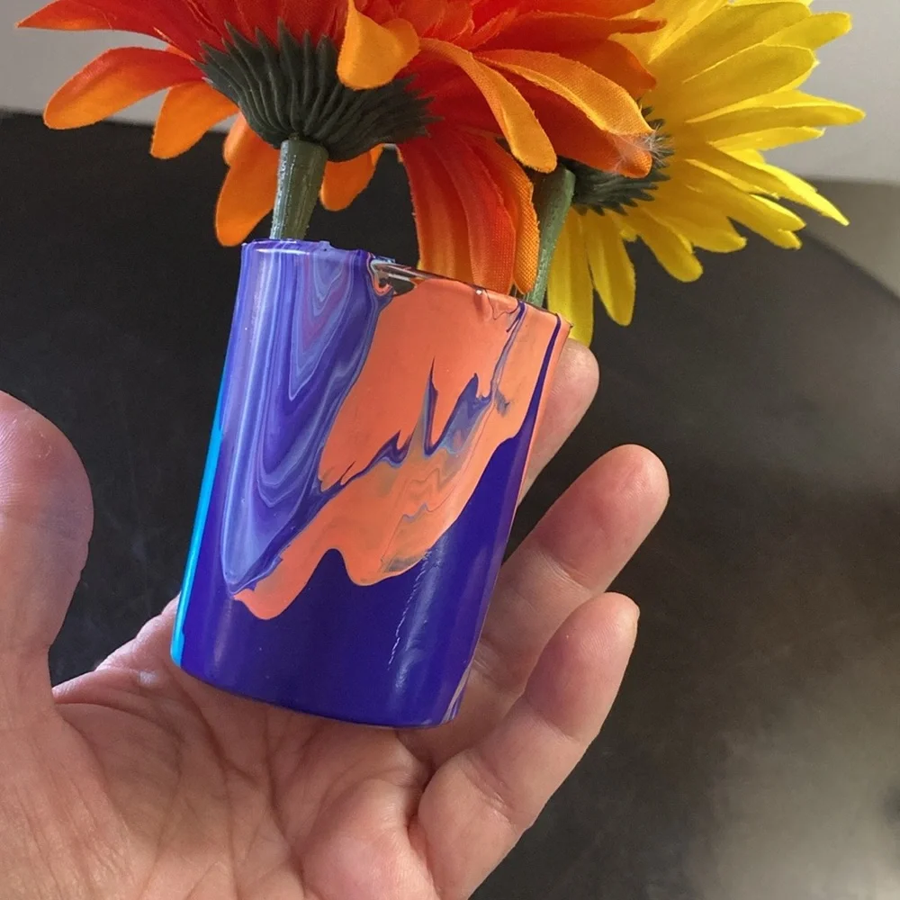 Handmade vase or votive tea light holder NEW colorful pour paint made by me